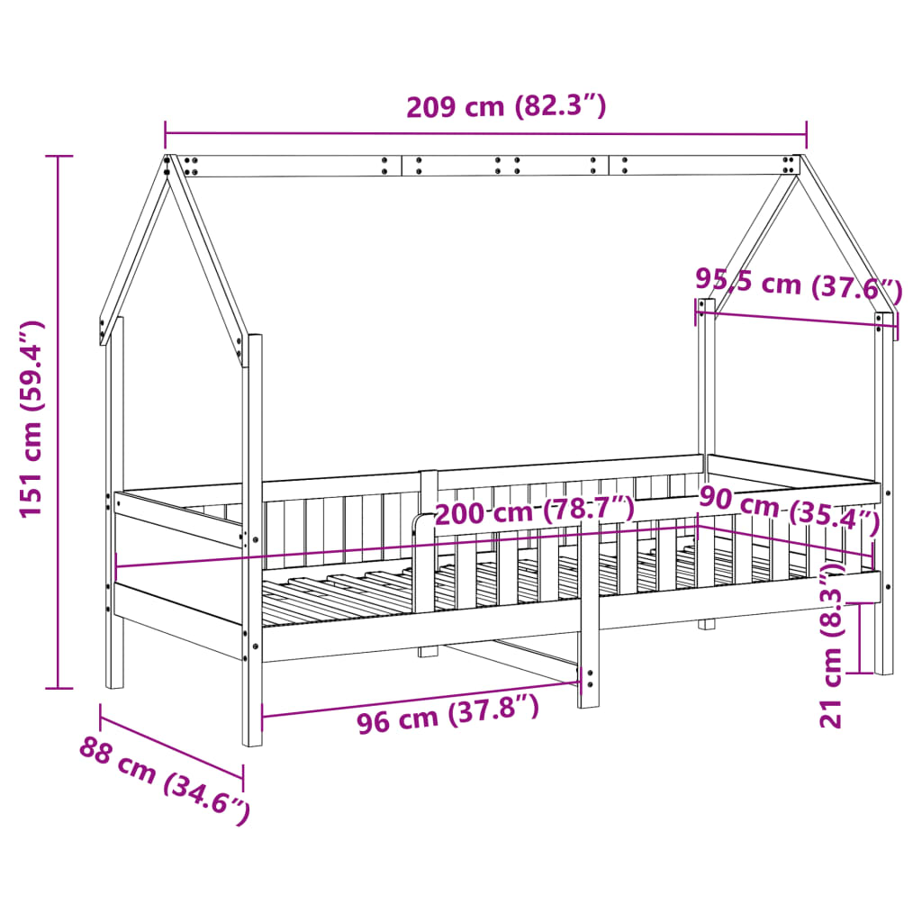 Giroletto Casetta Bambini Marrone Cera 90x200 cm Massello Pino | homemem39