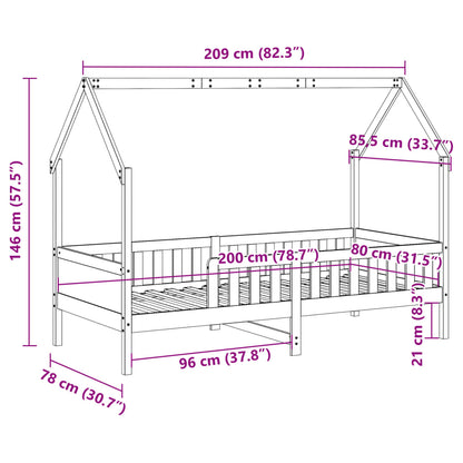 Giroletto Casetta per Bambini 80x200 cm Legno Massello di Pino | homemem39