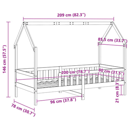 Giroletto Casetta Bambini Bianco 80x200 cm Legno Massello Pino - homemem39