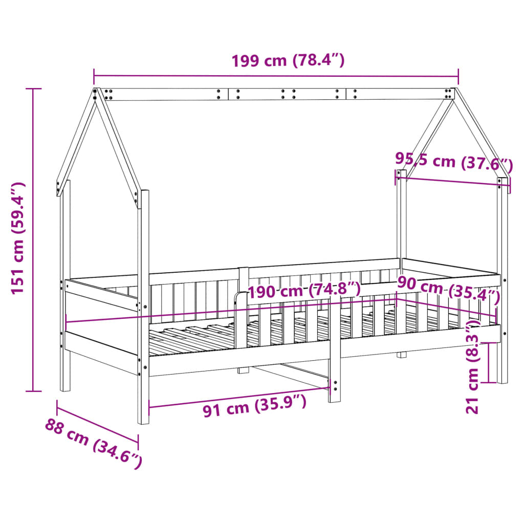 Giroletto per Bambini 90x190 cm in Legno Massello di Pino | homemem39