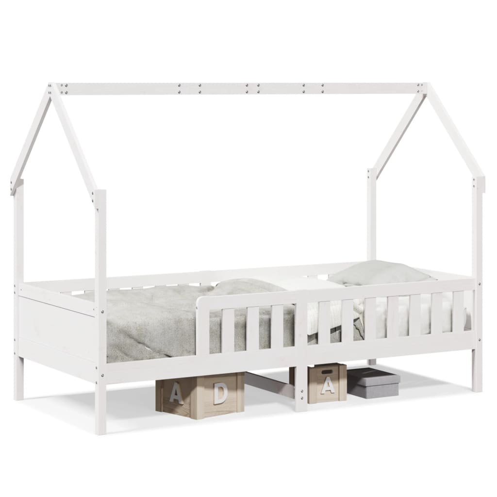 Giroletto Casetta Bambini Bianco 90x190 cm Legno Massello Pino - homemem39