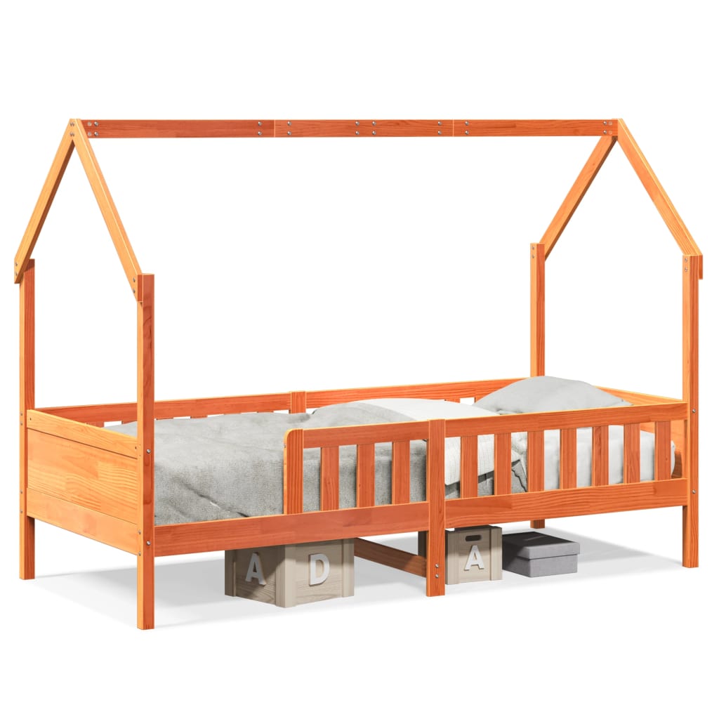 Giroletto Casetta Bambini Marrone Cera 90x190 cm Massello Pino | homemem39