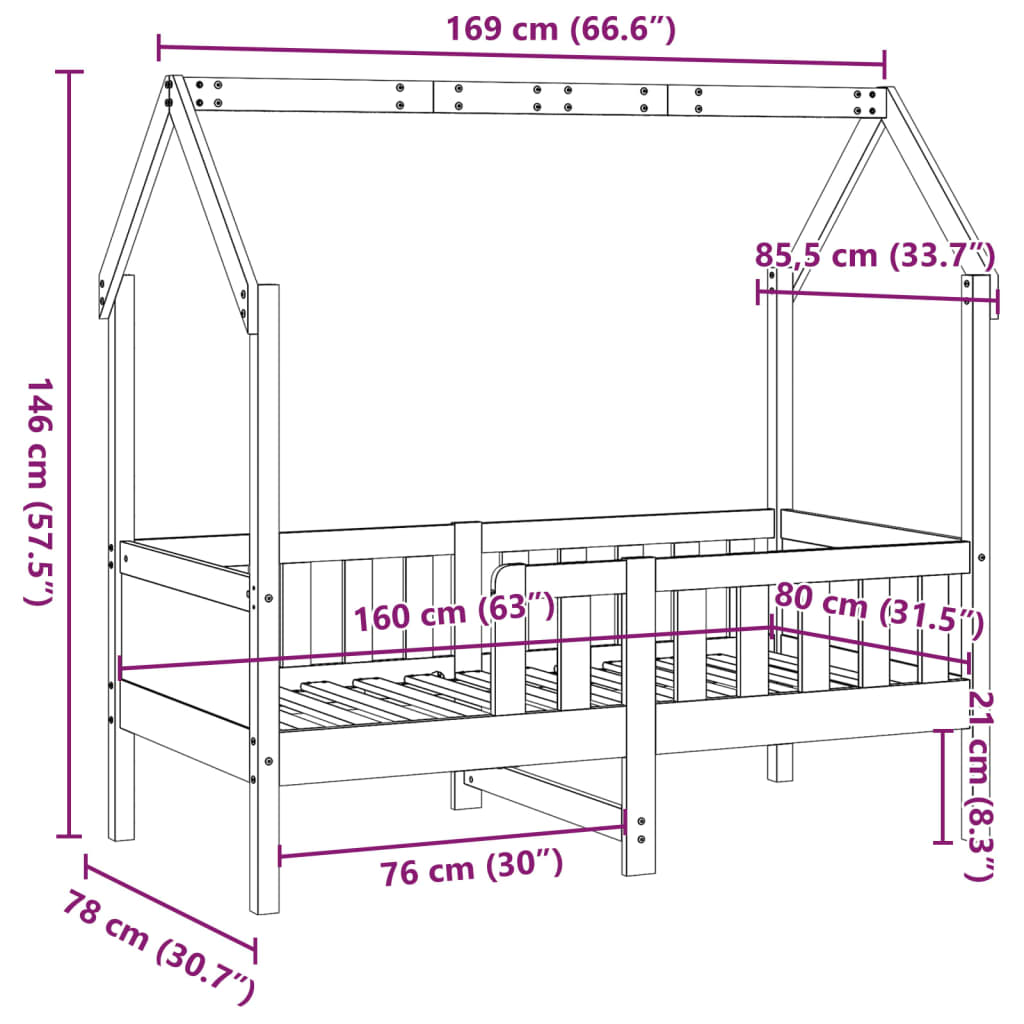 Giroletto Casetta per Bambini 80x160 cm Legno Massello di Pino