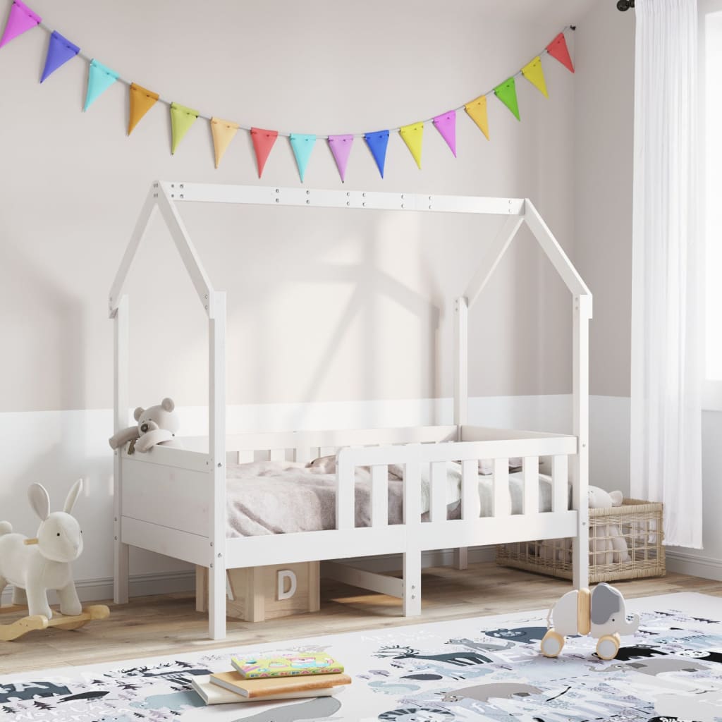 Giroletto Casetta Bambini Bianco 80x160 cm Legno Massello Pino - homemem39