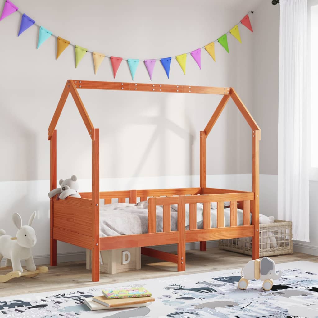 Giroletto Casetta Bambini Marrone Cera 80x160 cm Massello Pino - homemem39