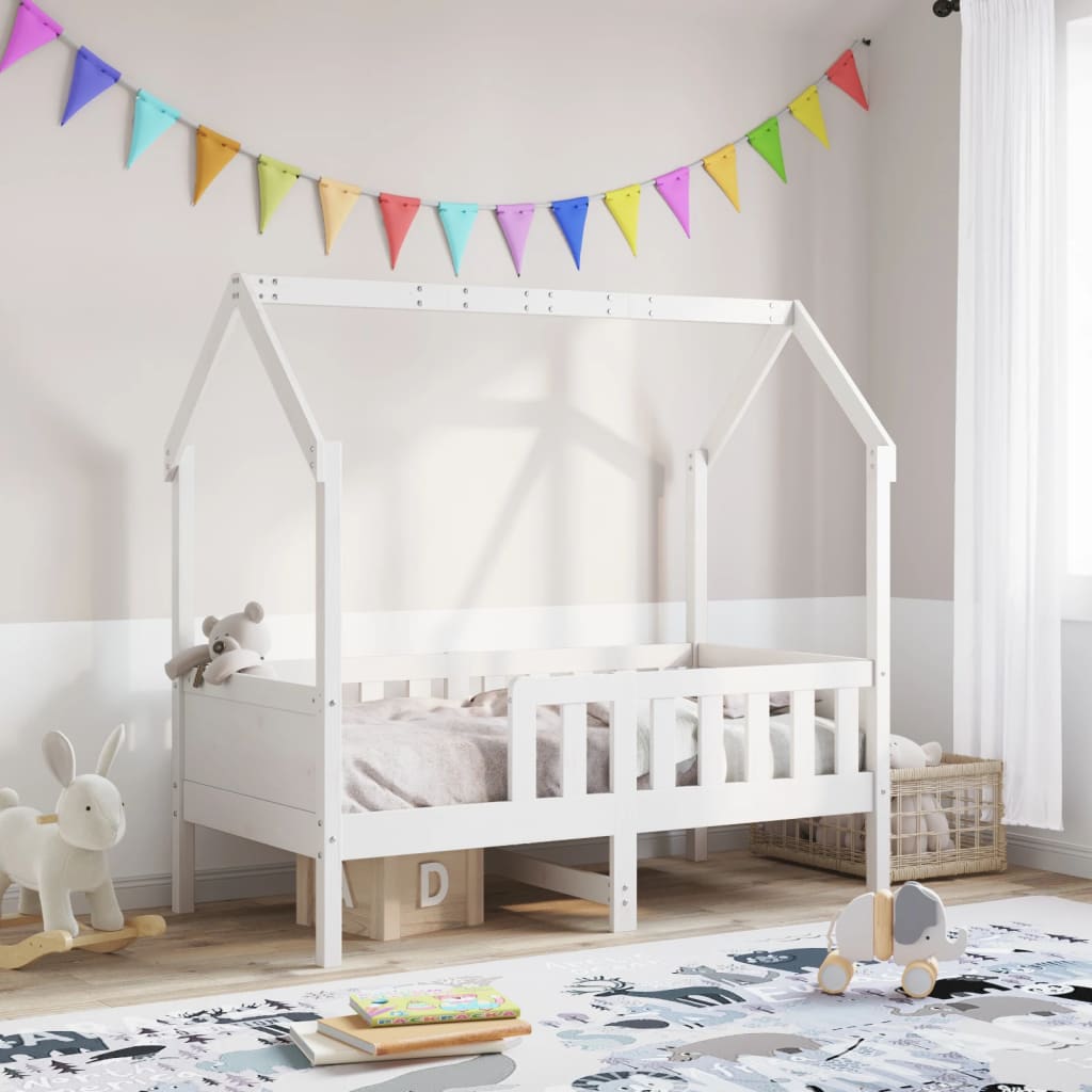 Giroletto Casetta Bambini Bianco 70x140 cm Legno Massello Pino | homemem39
