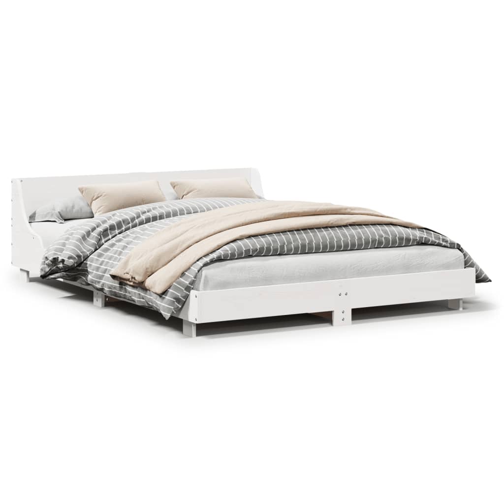 Letto senza Materasso Bianco 160x200 cm Legno Massello di Pino | homemem39