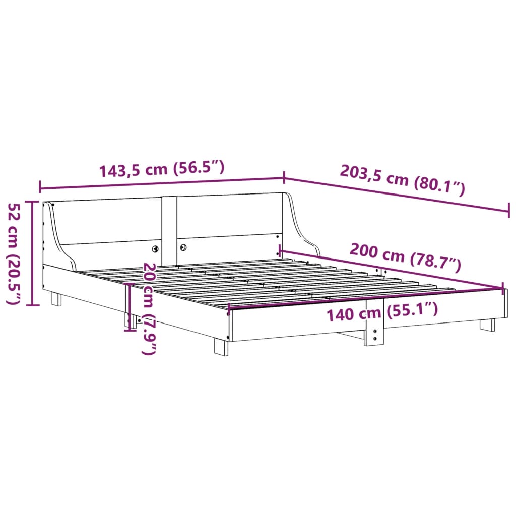 Letto senza Materasso Bianco 140x200 cm Legno Massello di Pino - homemem39