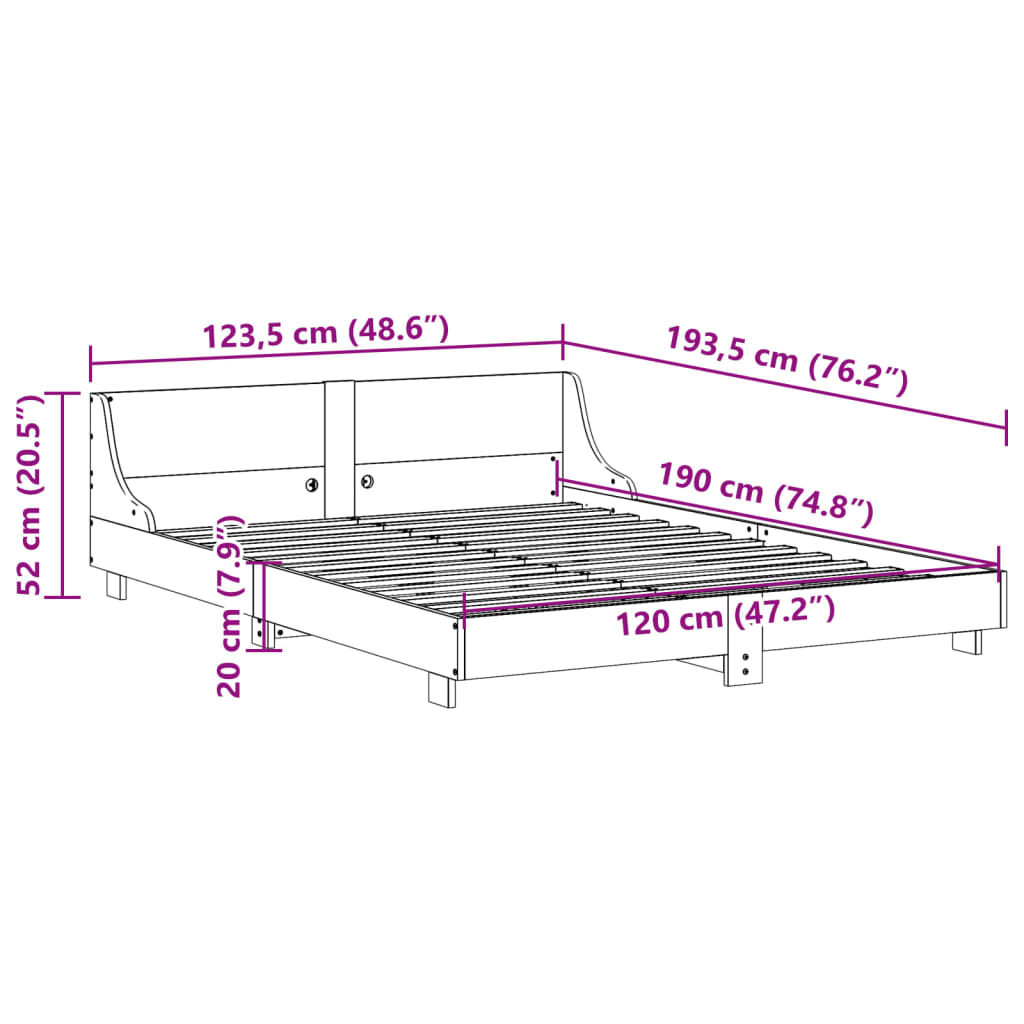 Letto senza Materasso 120x190 cm in Legno Massello di Pino | homemem39