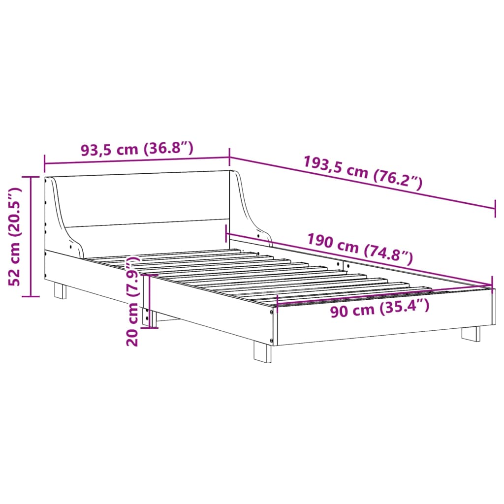 Letto senza Materasso 90x190 cm in Legno Massello di Pino | homemem39