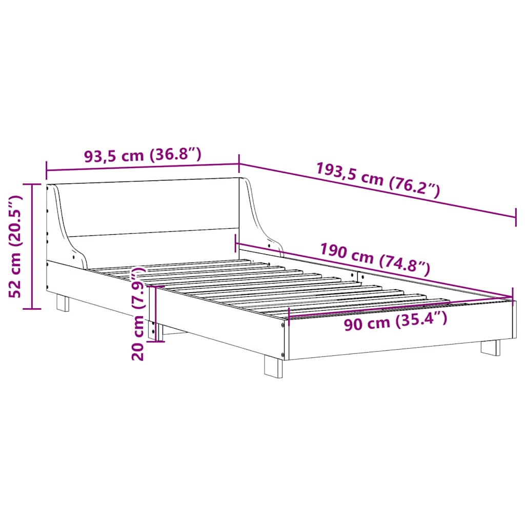 Letto senza Materasso Marrone Cera 90x190 cm in Legno di Pino | homemem39