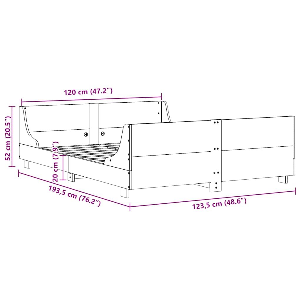 Letto senza Materasso Marrone Cera 120x190 cm in Legno di Pino | homemem39