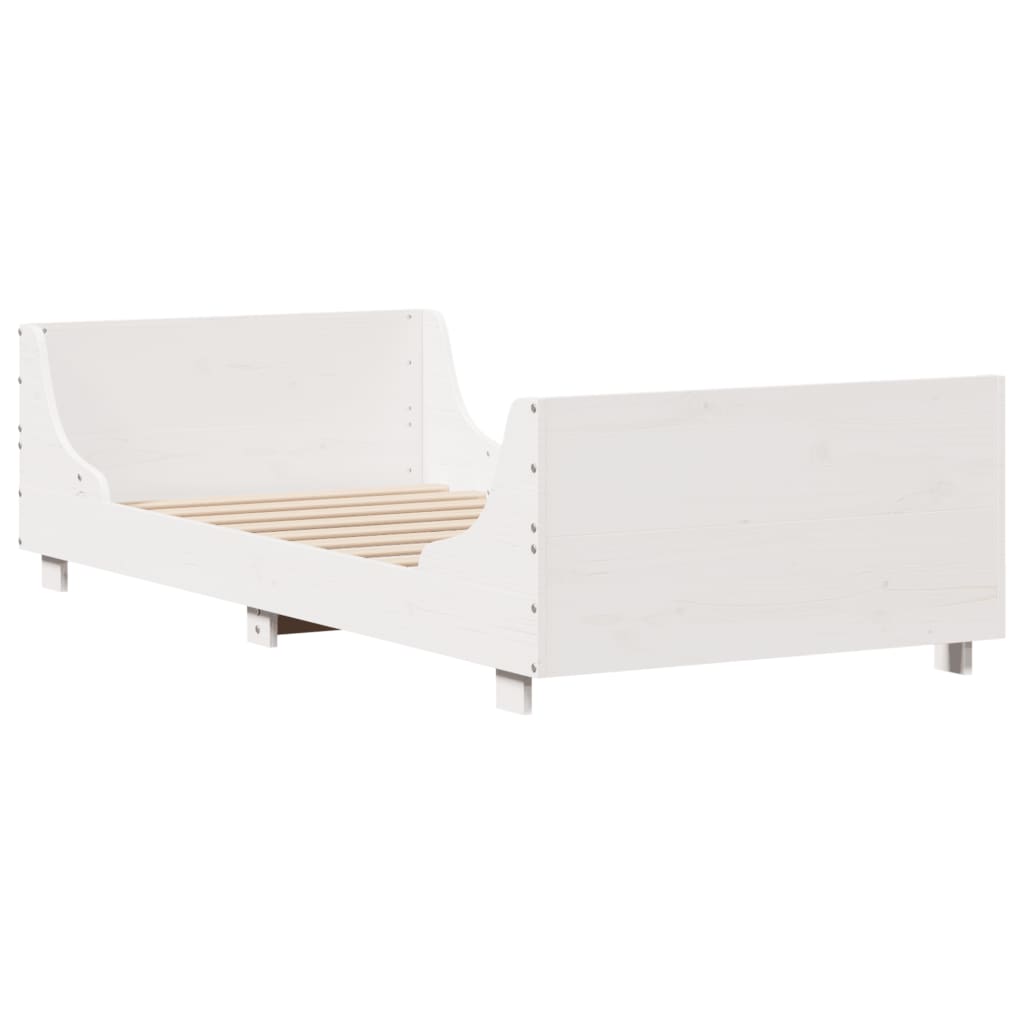 Letto senza Materasso Bianco 75x190 in Legno Massello di Pino - homemem39