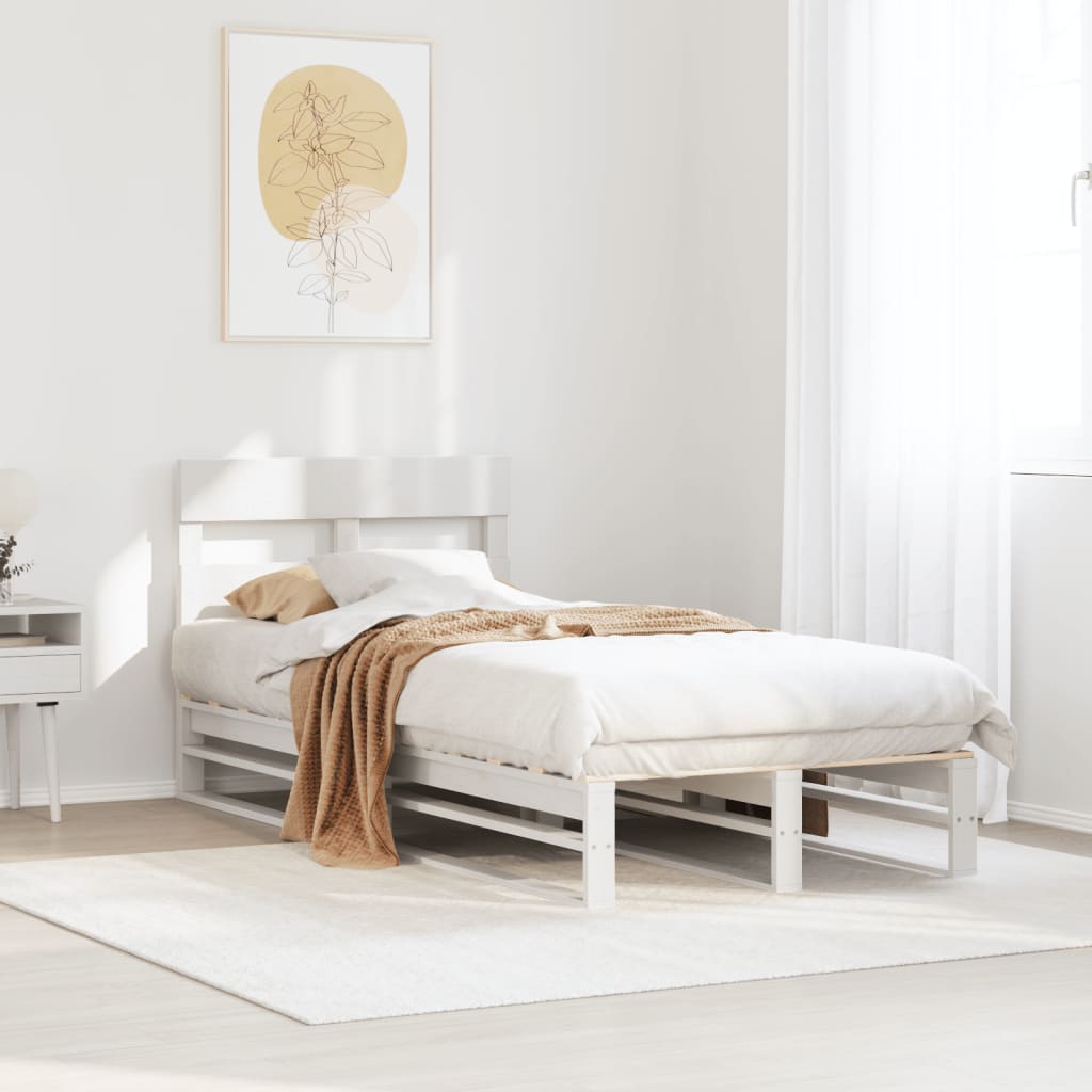 Letto senza Materasso Bianco 75x190 in Legno Massello di Pino | homemem39