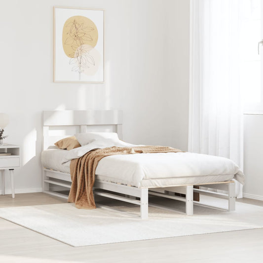 Letto senza Materasso Bianco 75x190 in Legno Massello di Pino - homemem39