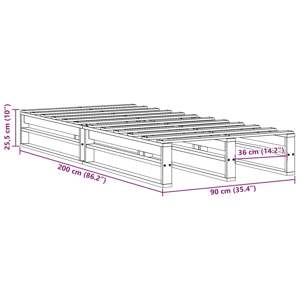 Letto senza Materasso 90x200 cm in Legno Massello di Pino | homemem39