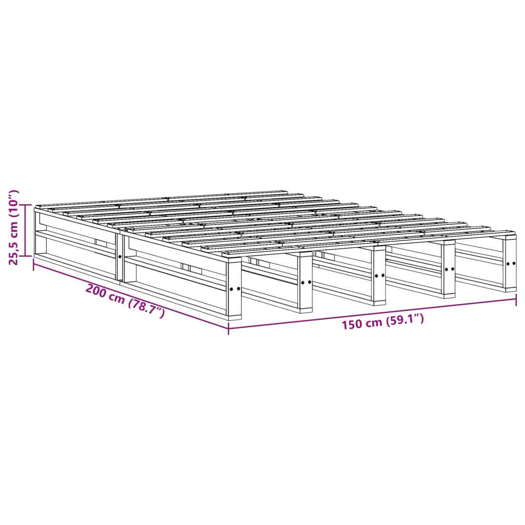 Letto senza Materasso Bianco 150x200 cm Legno Massello di Pino | homemem39