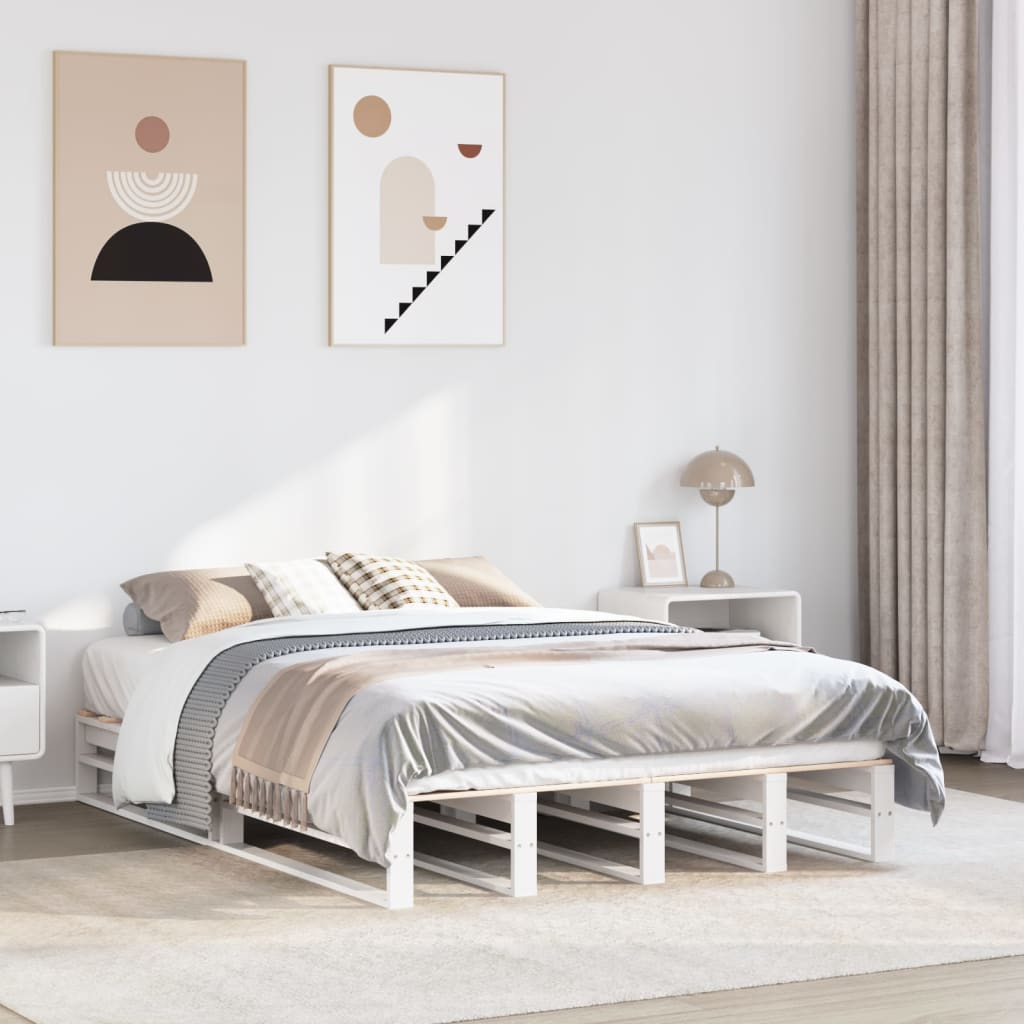 Letto senza Materasso Bianco 160x200 cm Legno Massello di Pino - homemem39