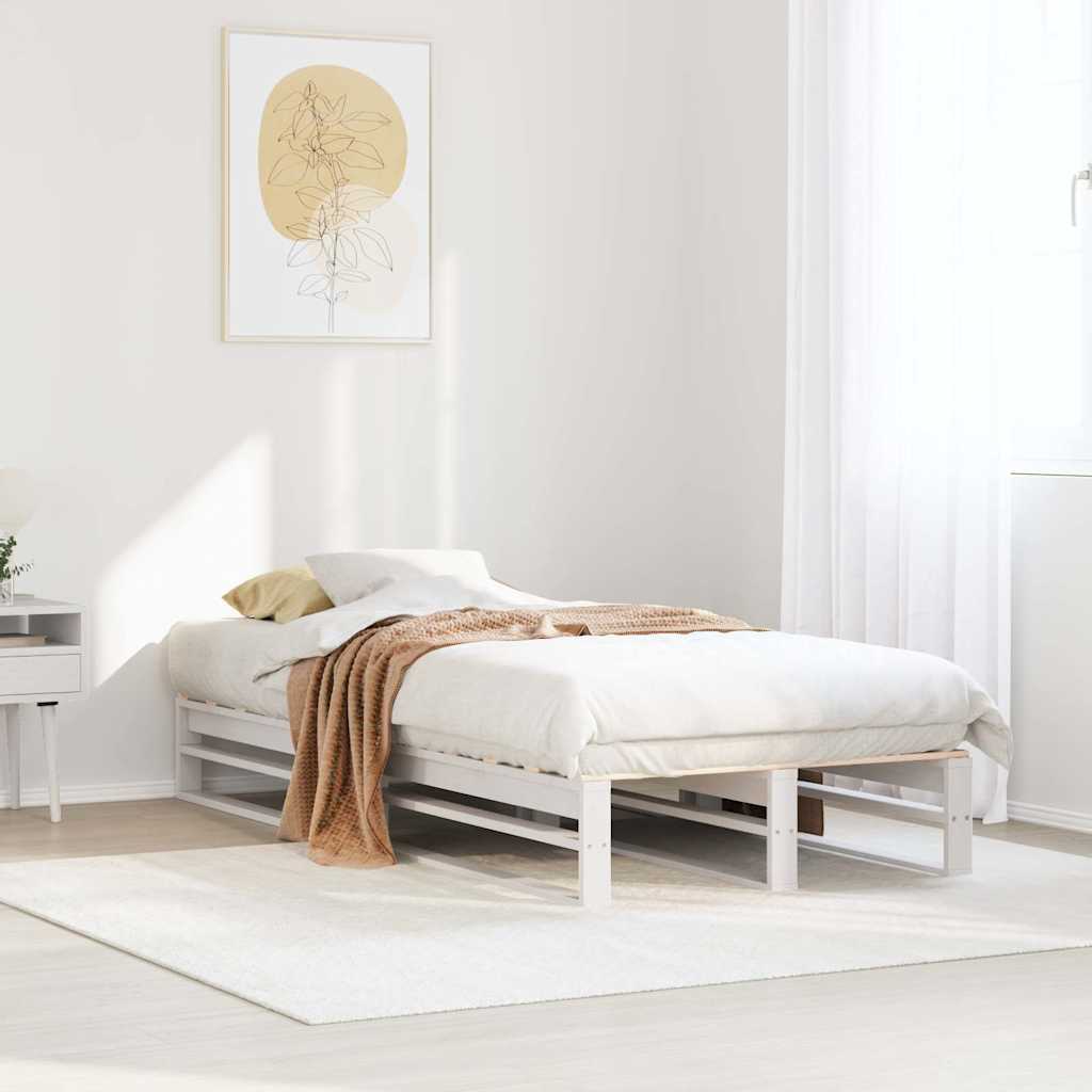 Letto senza Materasso Bianco 75x190 in Legno Massello di Pino - homemem39