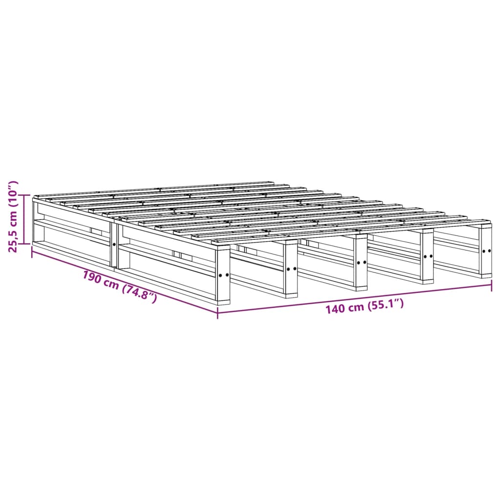 Letto senza Materasso Bianco 140x190 cm Legno Massello di Pino | homemem39