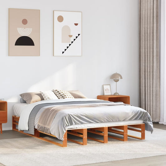 Letto senza Materasso Marrone Cera 140x190 cm in Legno di Pino | homemem39