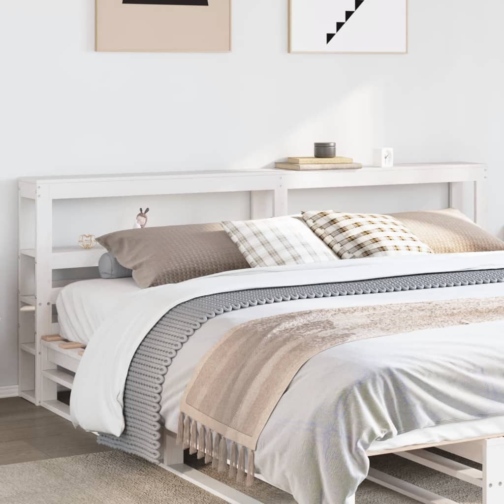 Testiera con Ripiani Bianca 180 cm in Legno Massello di Pino | homemem39