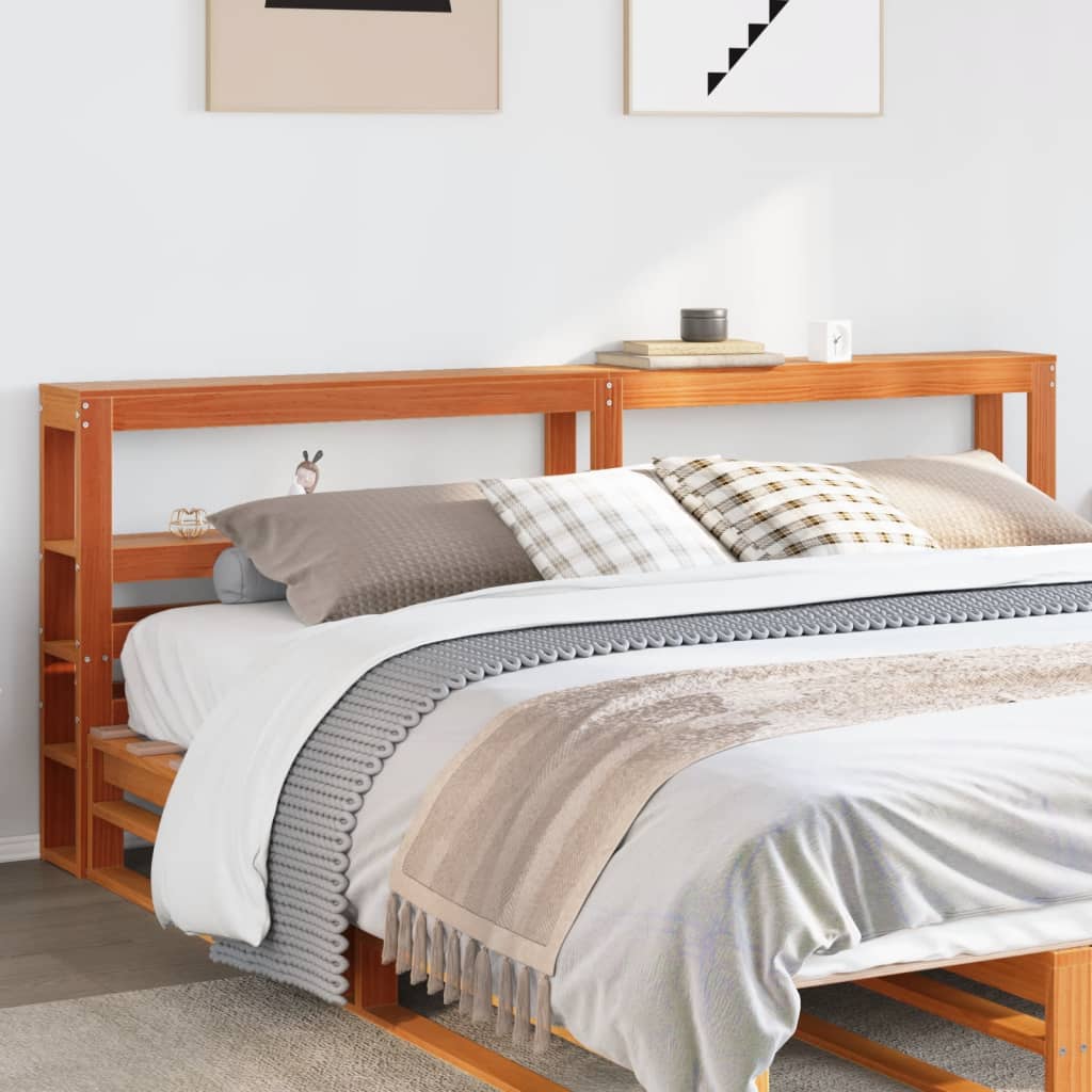 Testiera con Ripiani Marrone Cera 180 cm Legno Massello di Pino | homemem39
