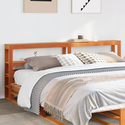Testiera con Ripiani Marrone Cera 180 cm Legno Massello di Pino | homemem39