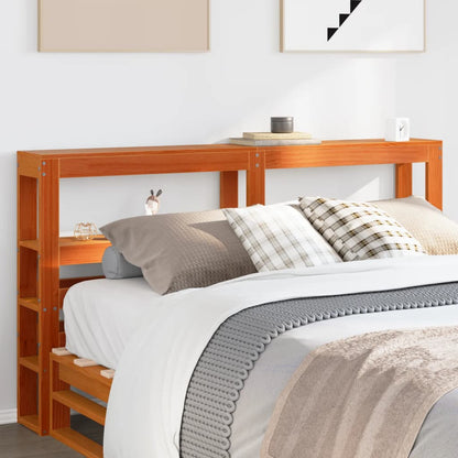 Testiera con Ripiani Marrone Cera 150 cm Legno Massello di Pino | homemem39