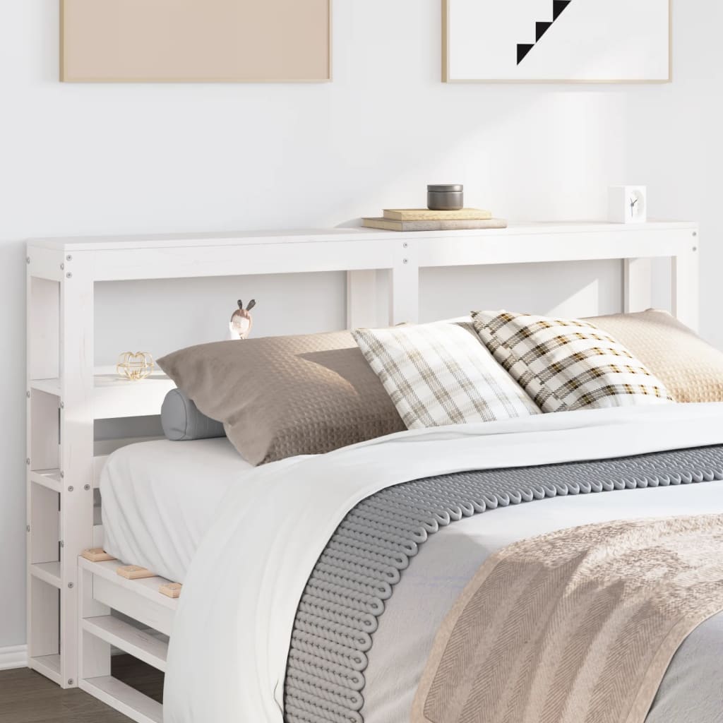Testiera con Ripiani Bianca 120 cm in Legno Massello di Pino | homemem39
