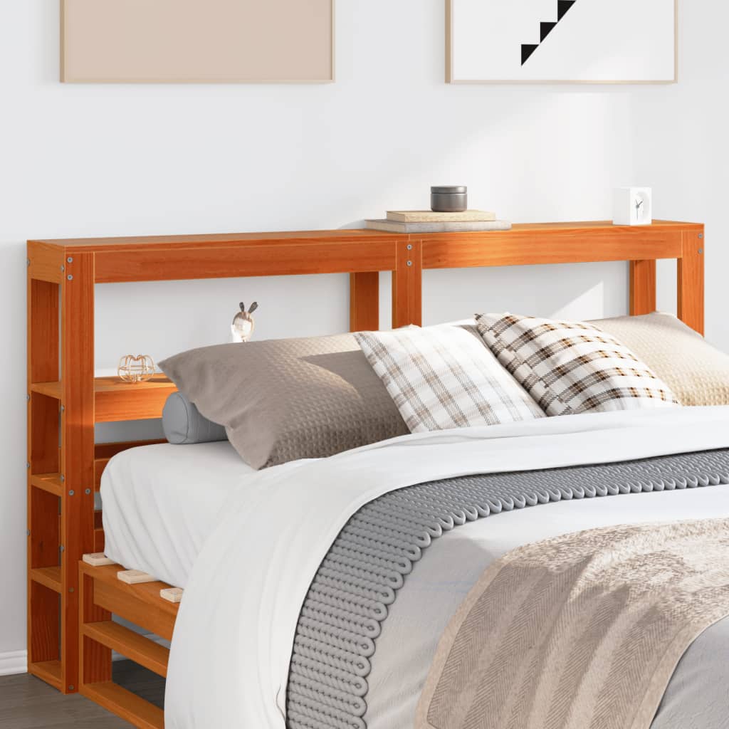 Testiera con Ripiani Marrone Cera 120 cm Legno Massello di Pino | homemem39