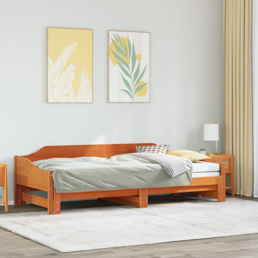 Divano con Letto Estraibile Marrone Cera 80x200cm Massello Pino | homemem39
