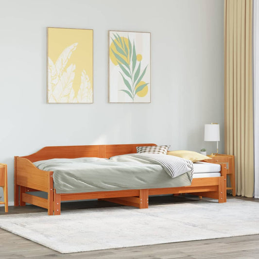 Divano con Letto Estraibile Marrone Cera 80x200cm Massello Pino