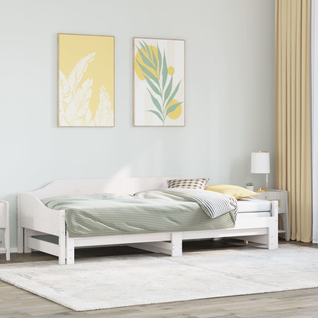 Divano Letto con Letto Estraibile Bianco 90x200cm Massello Pino - homemem39