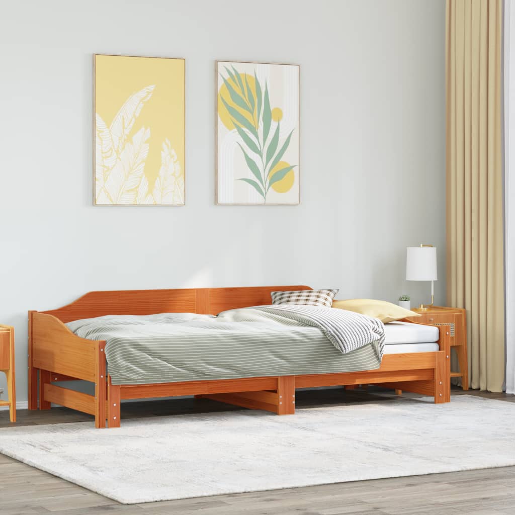 Divano con Letto Estraibile Marrone Cera 90x200cm Massello Pino - homemem39