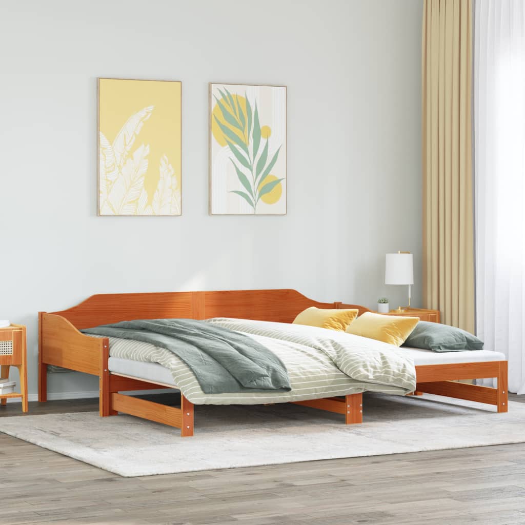 Divano Letto con Rotelle senza Materasso Marrone Cera 90x190 cm
