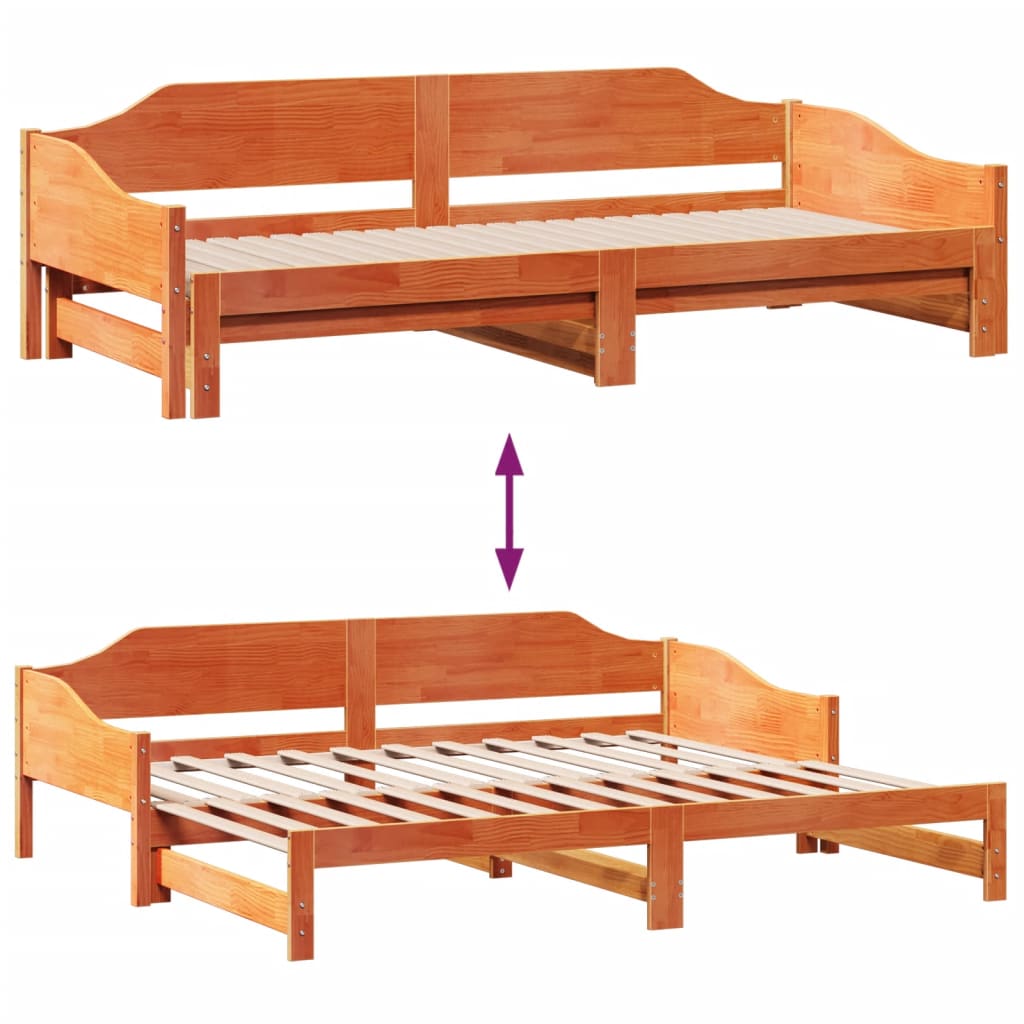 Divano Letto con Rotelle senza Materasso Marrone Cera 90x190 cm