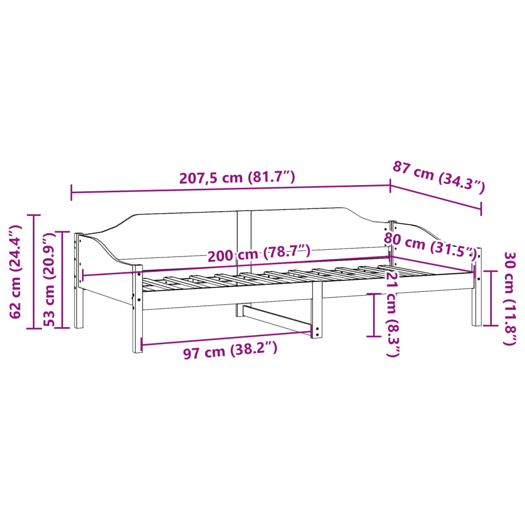 Giroletto senza Materasso 80x200 cm in Legno Massello Pino | homemem39