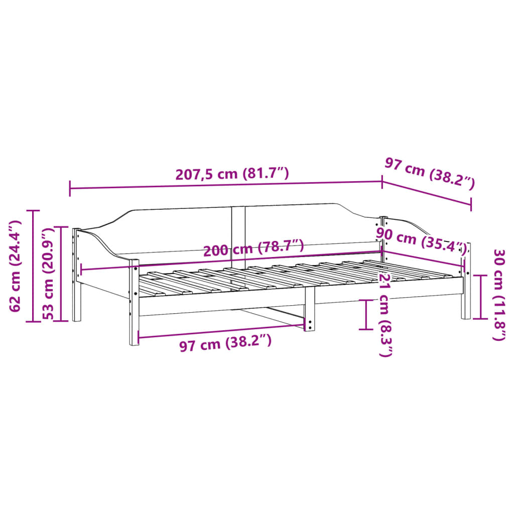Letto senza Materasso Bianco 90x200 cm Legno Massello di Pino | homemem39