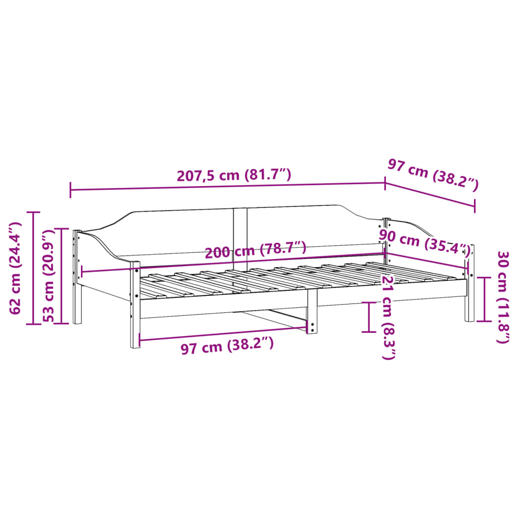 Letto senza Materasso Marrone Cera 90x200 cm Legno di Pino | homemem39