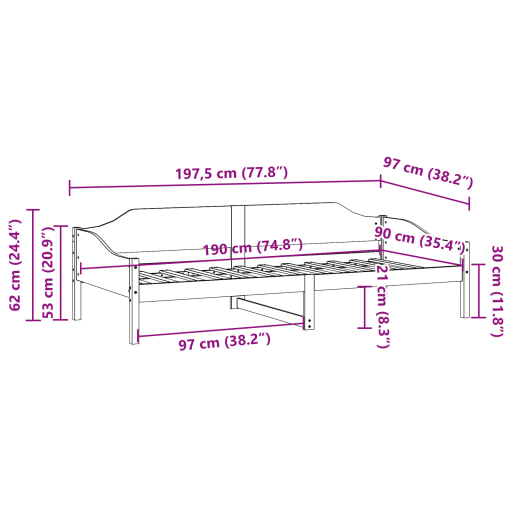 Letto senza Materasso 90x190 cm in Legno Massello di Pino | homemem39