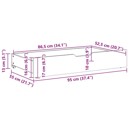 Cassettoni per Letto 2pz Marrone Cera 95x55x17 cm Legno di Pino | homemem39