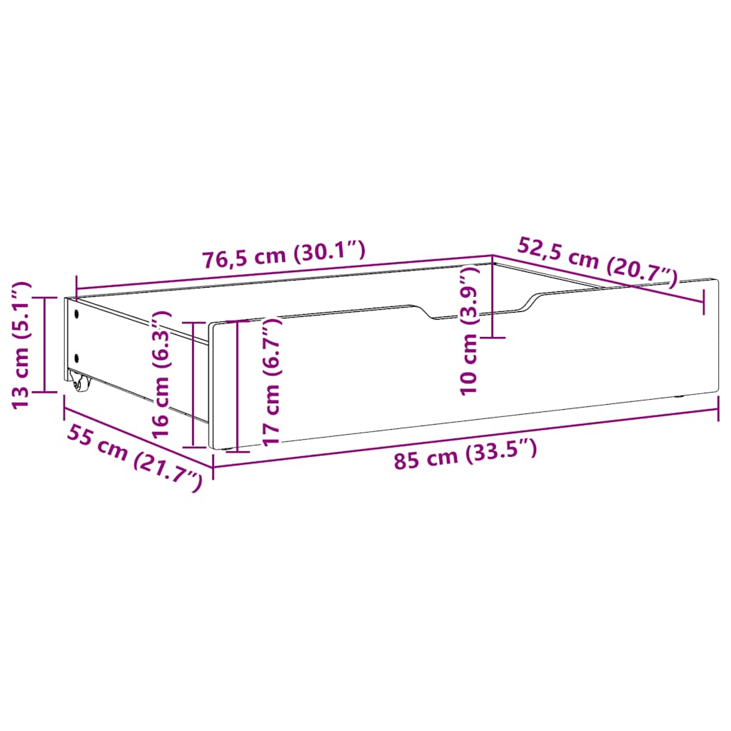 Cassettoni per Letto 2pz Marrone Cera 85x55x17 cm Legno di Pino | homemem39