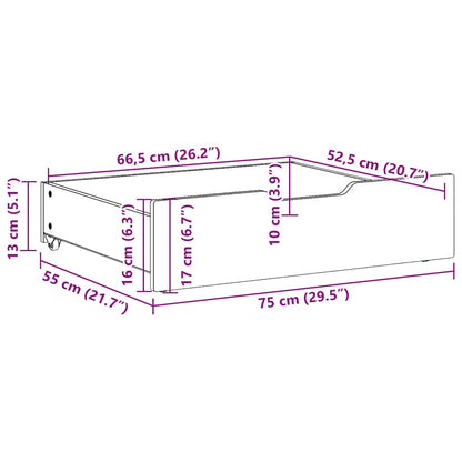 Cassettoni per Letto 2pz Marrone Cera 75x55x17 cm Legno di Pino