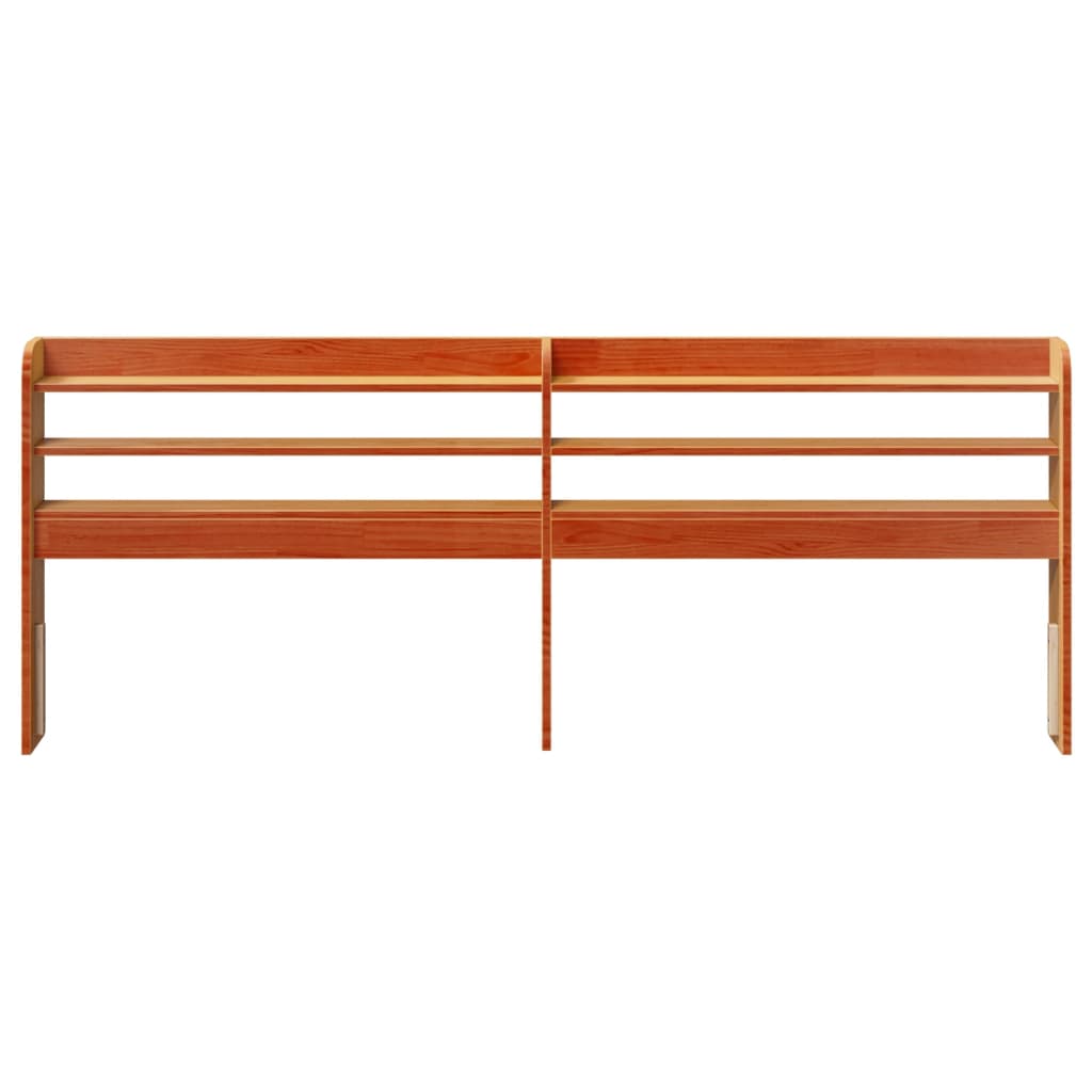 Testiera con Ripiani Marrone Cera 200 cm Legno Massello di Pino - homemem39