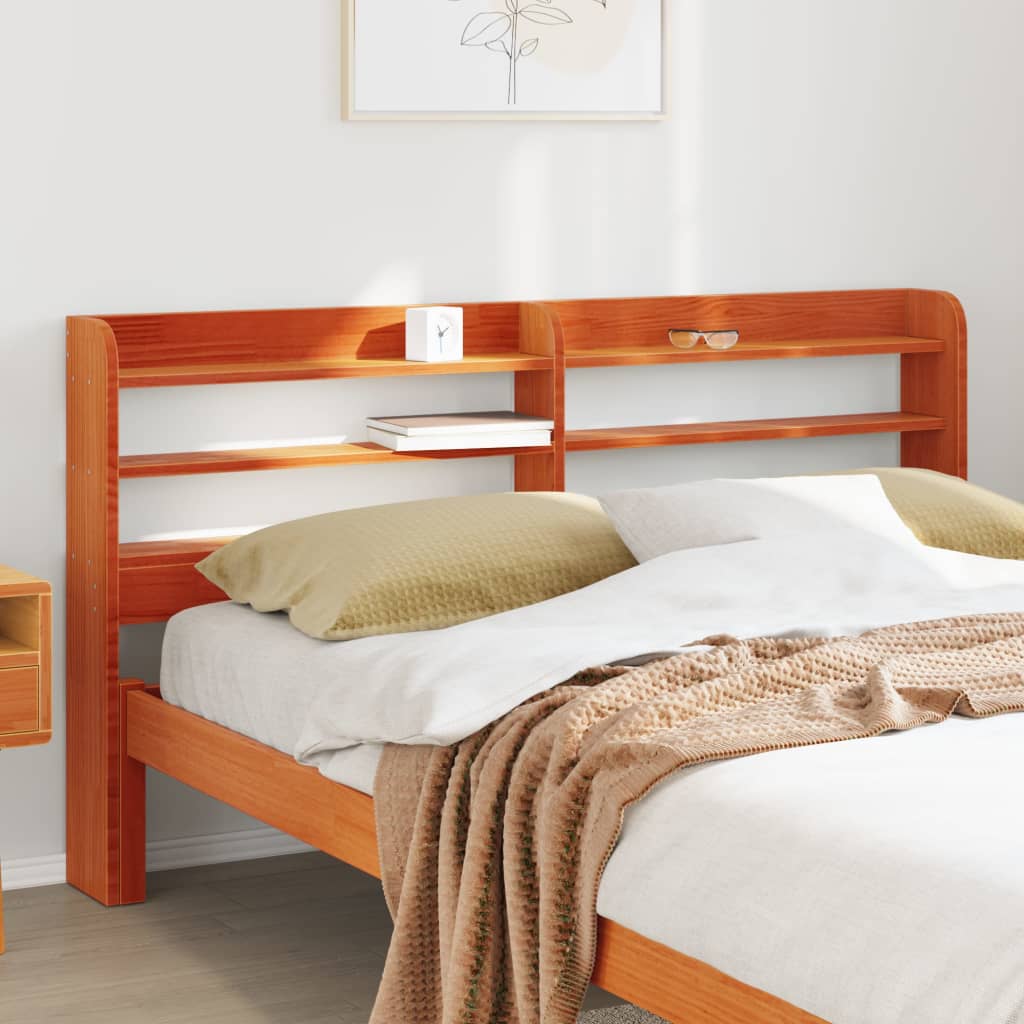 Testiera con Ripiani Marrone Cera 160 cm Legno Massello di Pino | homemem39