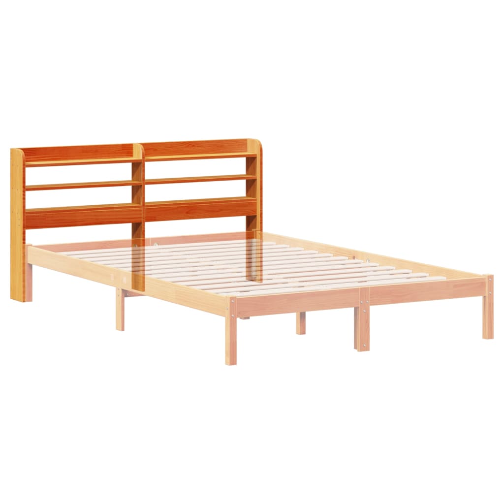 Testiera con Ripiani Marrone Cera 140 cm Legno Massello di Pino