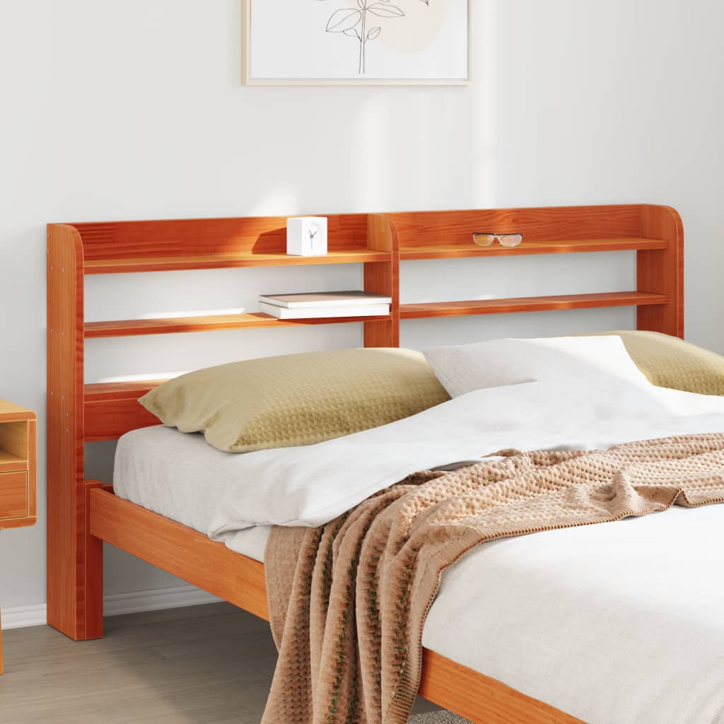 Testiera con Ripiani Marrone Cera 120 cm Legno Massello di Pino