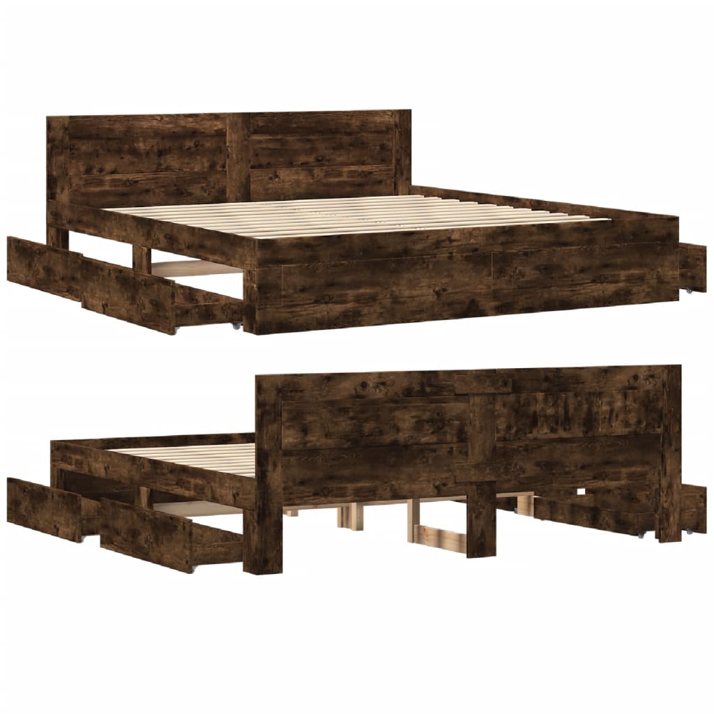 Giroletto con Testiera Rovere Fumo 180x200 cm Legno Multistrato