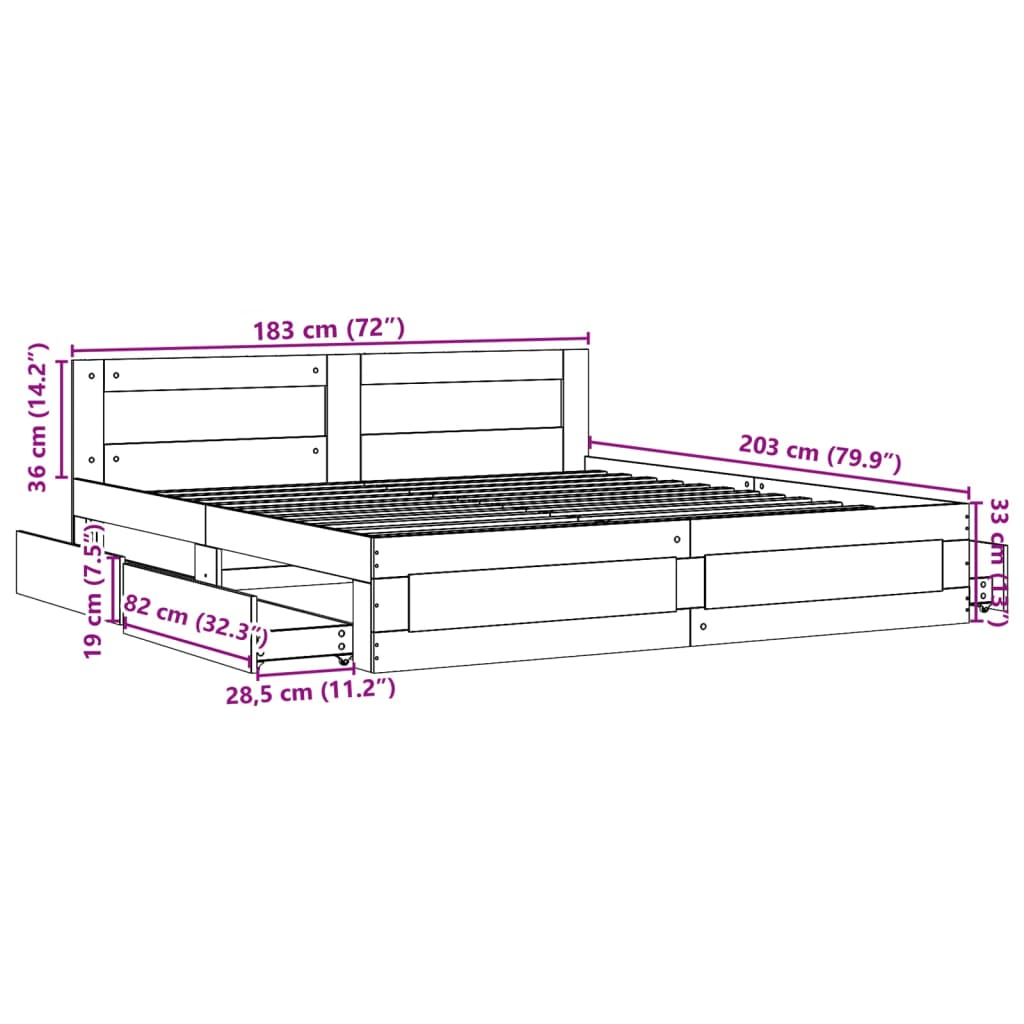 Giroletto con Testiera Rovere Fumo 180x200 cm Legno Multistrato | homemem39